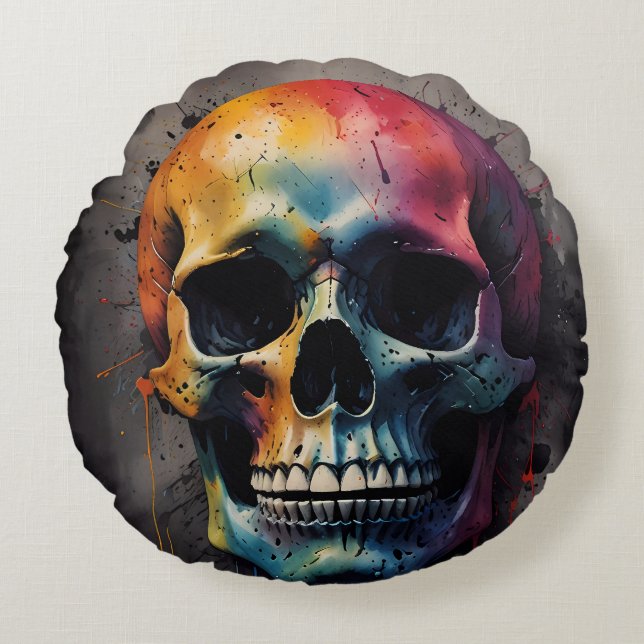 Skull colored head round cushion (Front)