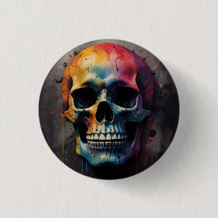 Skull coloured head 3 cm round badge