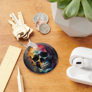 Skull coloured head key ring