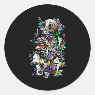 skull colourful decoration floral classic round sticker