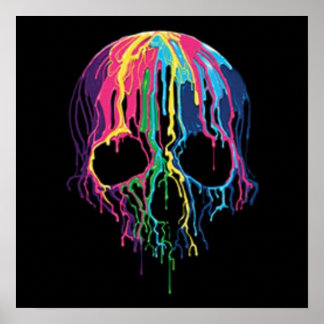 Skull colours black light poster