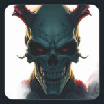 Skull Comics Style Illustration Fantasy Art Square Sticker<br><div class="desc">Fantasy Rock Punk Heavy Metal Art - Blue Skull Skeleton - Digital Fantasy Art</div>