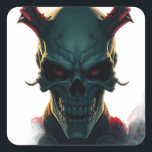 Skull Comics Style Illustration Fantasy Art Square Sticker<br><div class="desc">Fantasy Rock Punk Heavy Metal Art - Blue Skull Skeleton - Digital Fantasy Art</div>