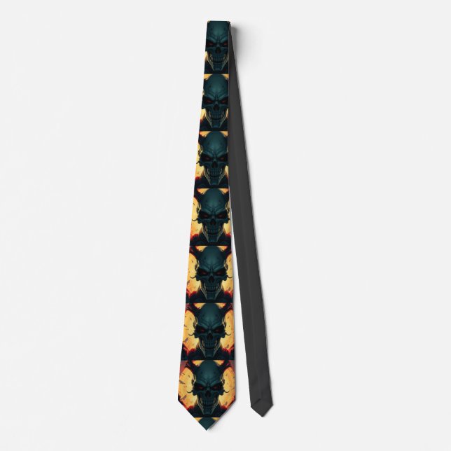 Skull Comics Style Illustration Fantasy Art Tie (Front)