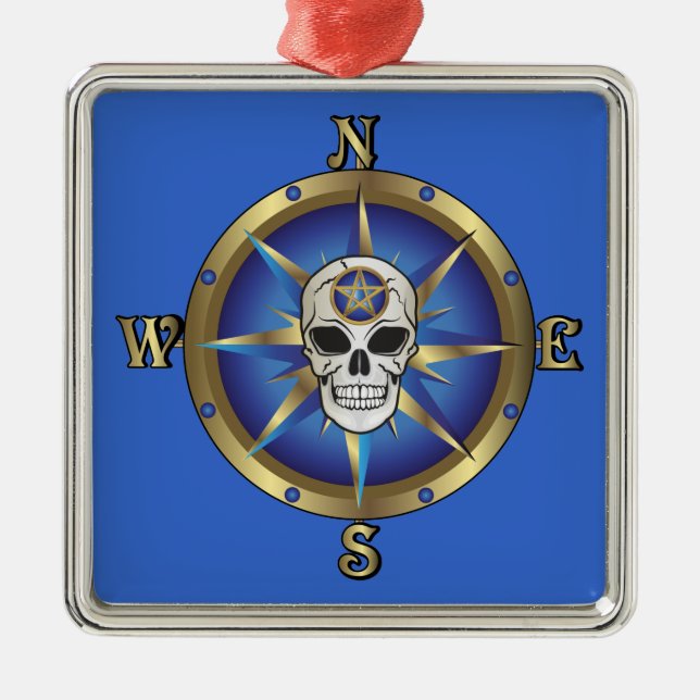 Skull Compass Metal Tree Decoration (Front)