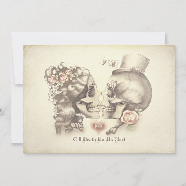 Skull Couple Day of the Dead Wedding Invitations (Front)