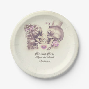 Skull Couple Gothic Purple Wedding Paper Plate