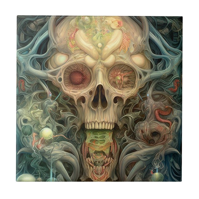 Skull Creepy Surreal Horror Art  Tile (Front)