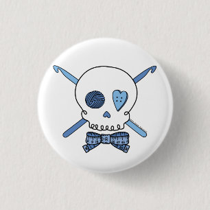 Skull & Crochet Hooks (Blue) 3 Cm Round Badge