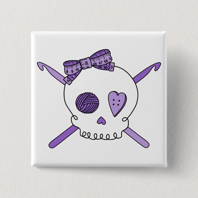 Skull & Crochet Hooks (Purple) 15 Cm Square Badge (Front)
