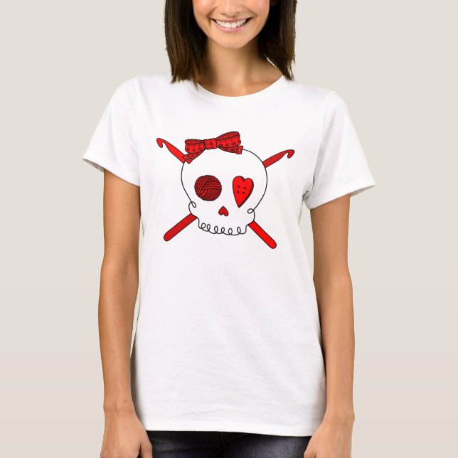 Skull & Crochet Hooks (Red) T-Shirt (Front)