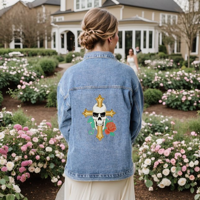 Skull Cross and Rose Apparel Denim Jacket (Wedding Back)