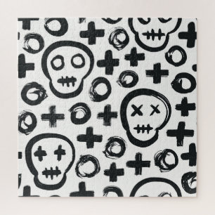 Skull Cross Circle: Seamless Decoration. Jigsaw Puzzle