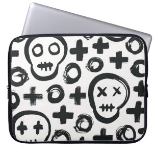 Skull Cross Circle: Seamless Decoration. Laptop Sleeve
