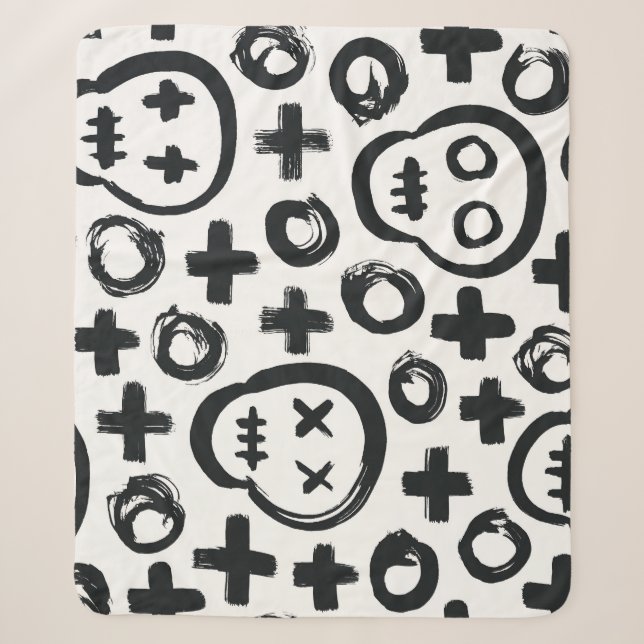 Skull Cross Circle: Seamless Decoration. Sherpa Blanket (Front)