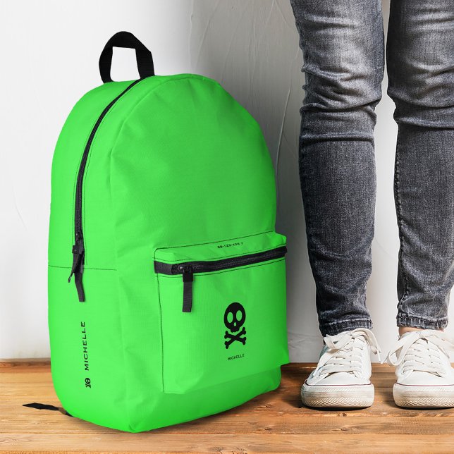 Skull Crossbones Bright Neon Green Stylish  Printed Backpack (Skull Crossbones Bright Neon Green Stylish Printed Backpack
)