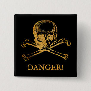 Skull & Crossbones   Button   Custom Text   Gold