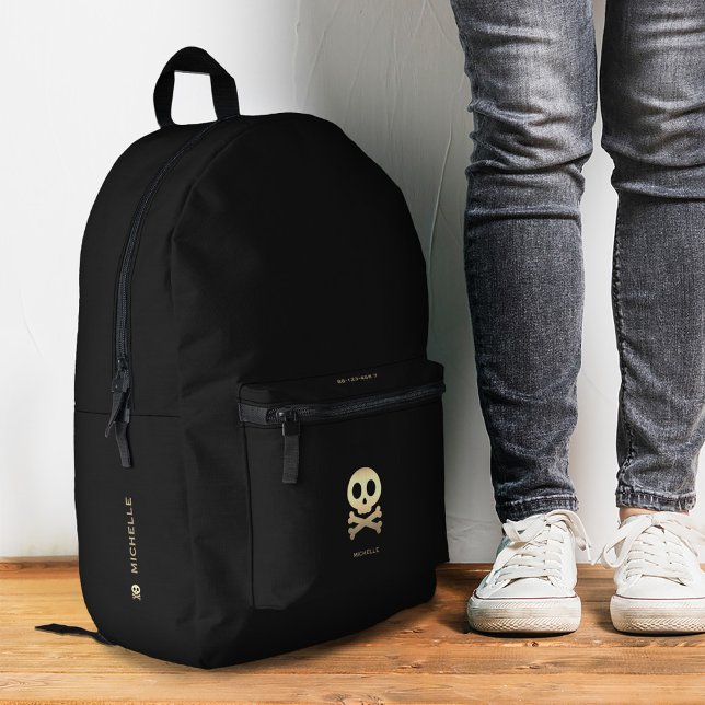 Skull Crossbones Elegant Black Gold Printed Backpack (Skull Crossbones Elegant Black Gold Printed Backpack
)