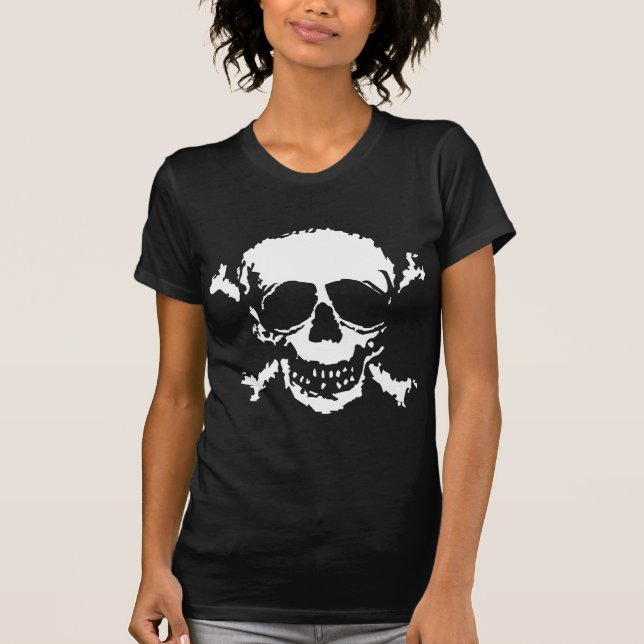 Skull Crossbones Graphic Block Print T-Shirt (Front)