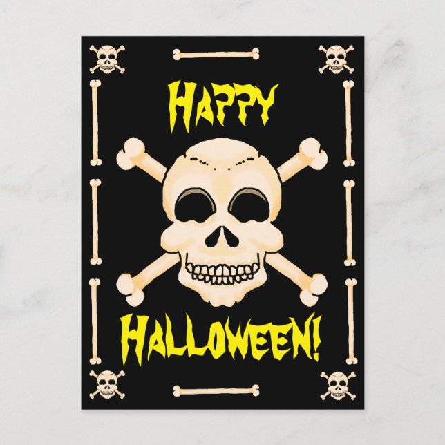 Skull & Crossbones Halloween Postcard (Front)