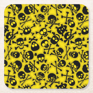 Skull & Crossbones Pattern Square Paper Coaster