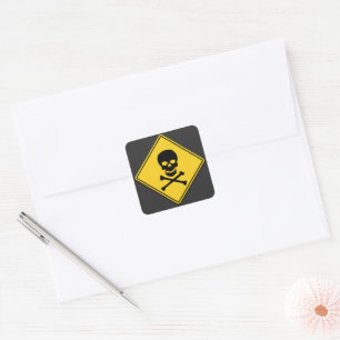 Skull & Crossbones Warning Halloween Square Sticker