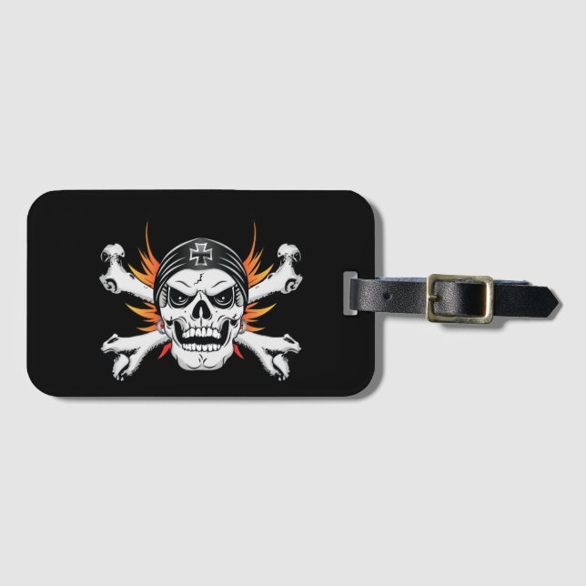 Skull Crossbones with Flaming Wings Luggage Tag (Front Horizontal)