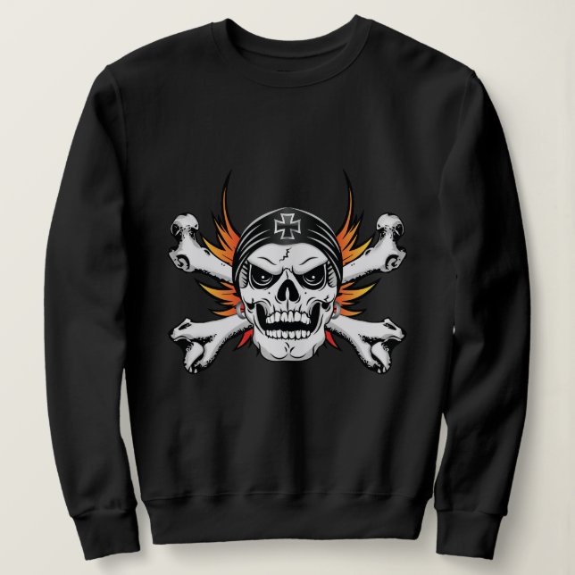 Skull Crossbones with Flaming Wings Sweatshirt (Design Front)