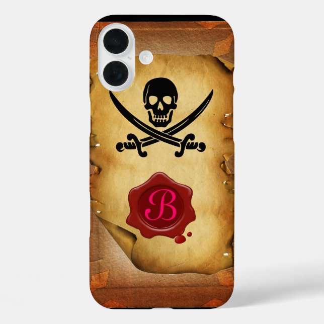 SKULL CROSSED SWORDS  MONOGRAM wax seal parchment Case-Mate iPhone Case (Back)