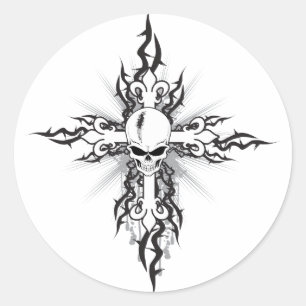 Skull Crucifix Classic Round Sticker