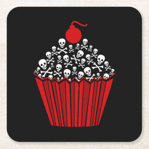 Skull Cupcake Square Paper Coaster
