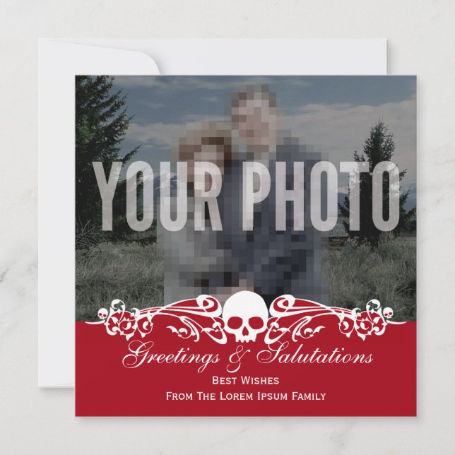 Skull Custom Photo Holiday Red Card (Front)