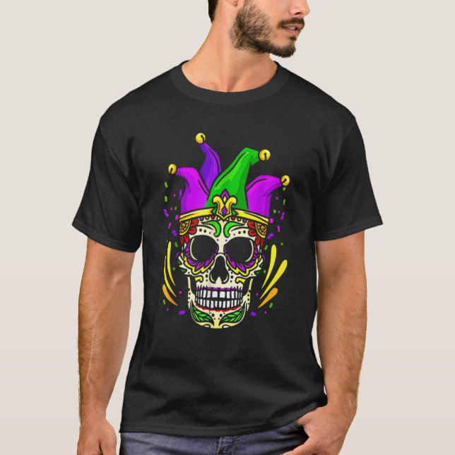 Skull Cute Mardi Gras New Orleans Carnival Festiva T-Shirt (Front)