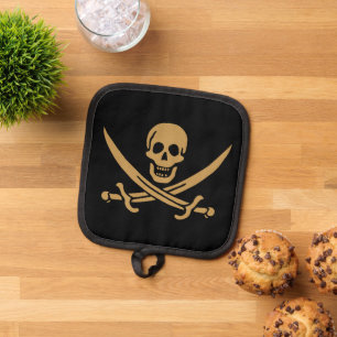 Skull & Cutlass of Pirate Calico Jack, Aztec Gold Pot Holder