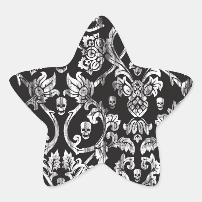 Skull damask in black and white. star sticker (Front)
