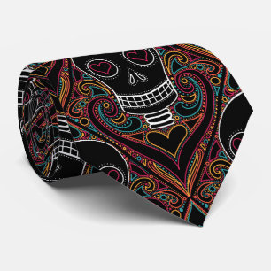 Skull damask necktie, elegant spooky Halloween tie