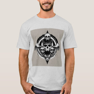 Skull Design Featuring Wings and Symbols T-Shirt