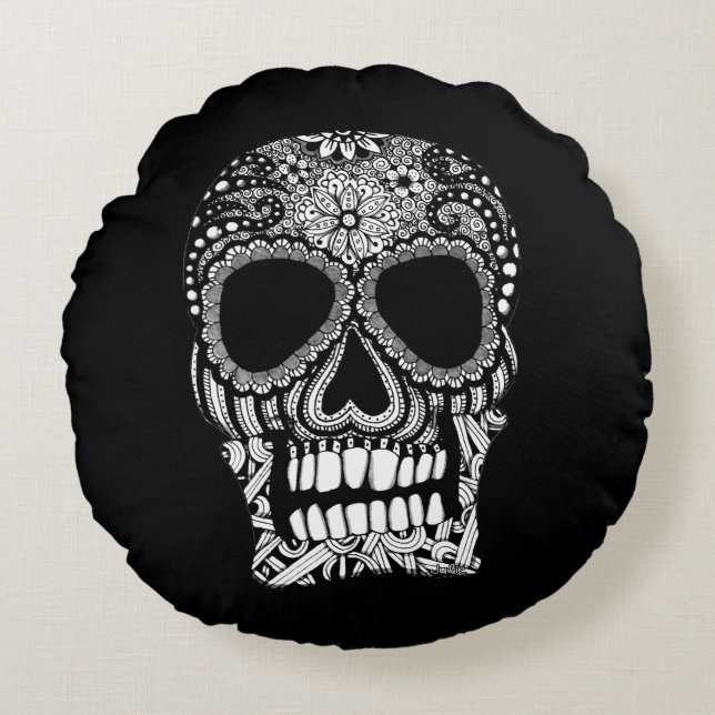 Skull Design Round Pillow (Front)