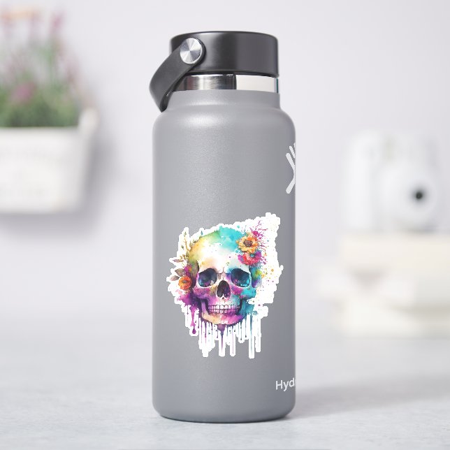 Skull design with colourful splatters (HydroFlask)
