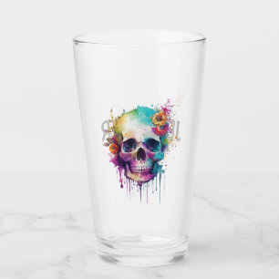Skull design with colourful splatters glass