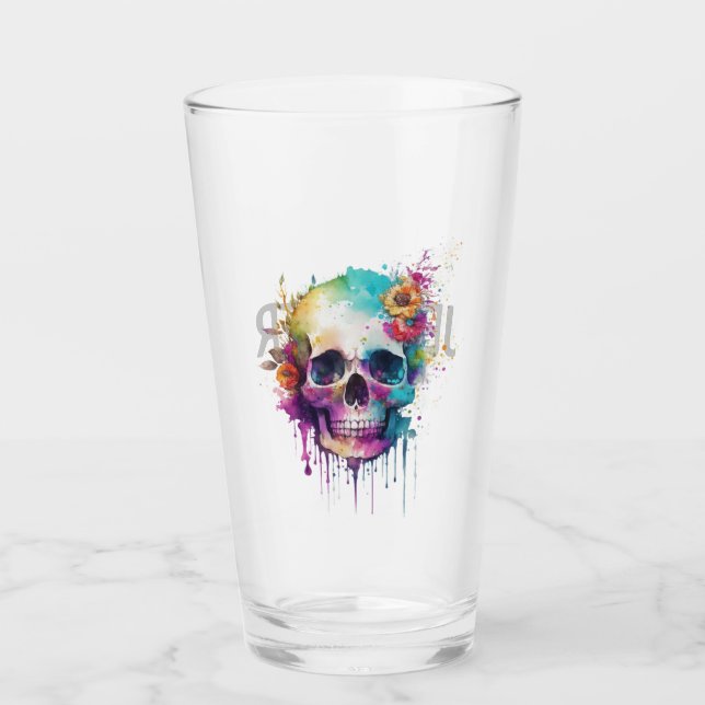 Skull design with colourful splatters glass (Front)