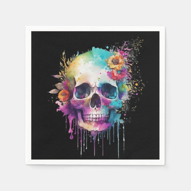 Skull design with colourful splatters napkin (Front)