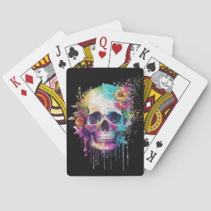 Skull design with colourful splatters playing cards