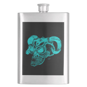 Skull Devil Head Black and Green Design Hip Flask