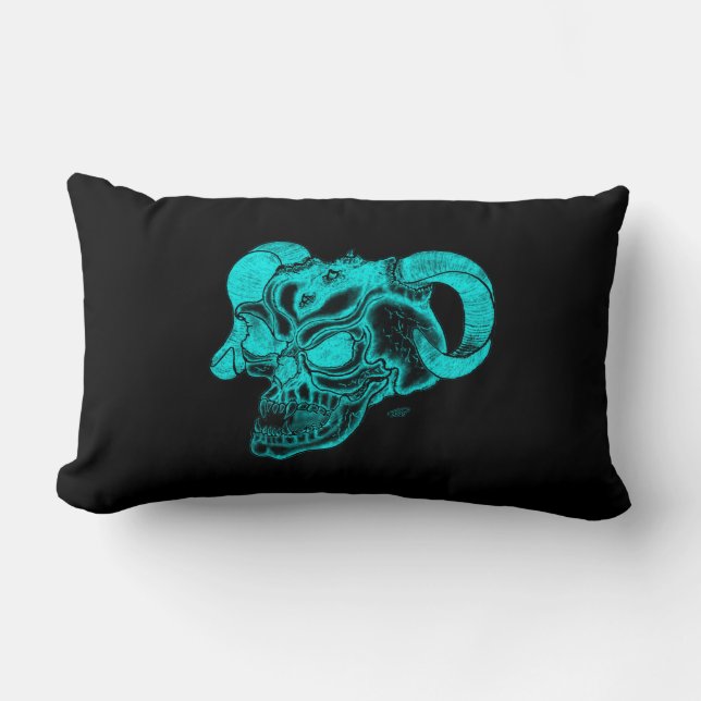 Skull Devil Head Black and Green Design Lumbar Cushion (Front)