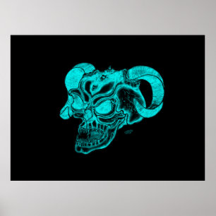 Skull Devil Head Black and Green Design Poster