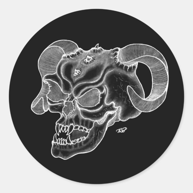 Skull Devil head Black and white Design Classic Round Sticker (Front)