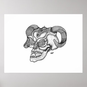 Skull Devil Head Black and White Design Poster