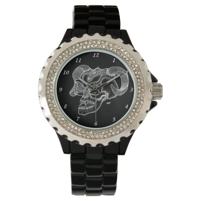 Skull Devil Head Black and White Design Watch (Front)