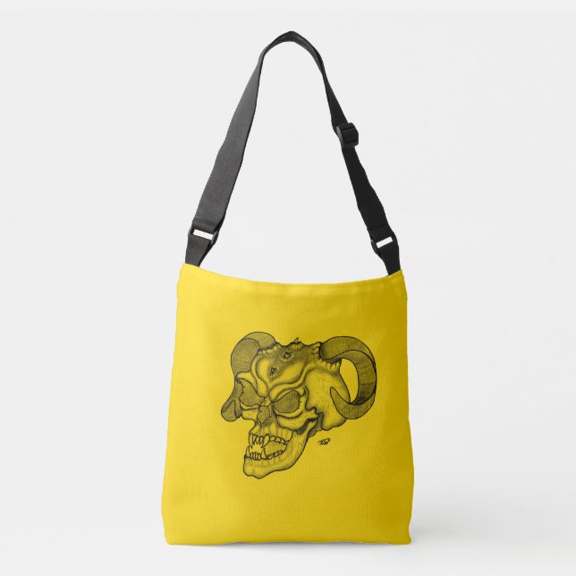Skull Devil Head Black and Yellow Design Crossbody Bag (Front)